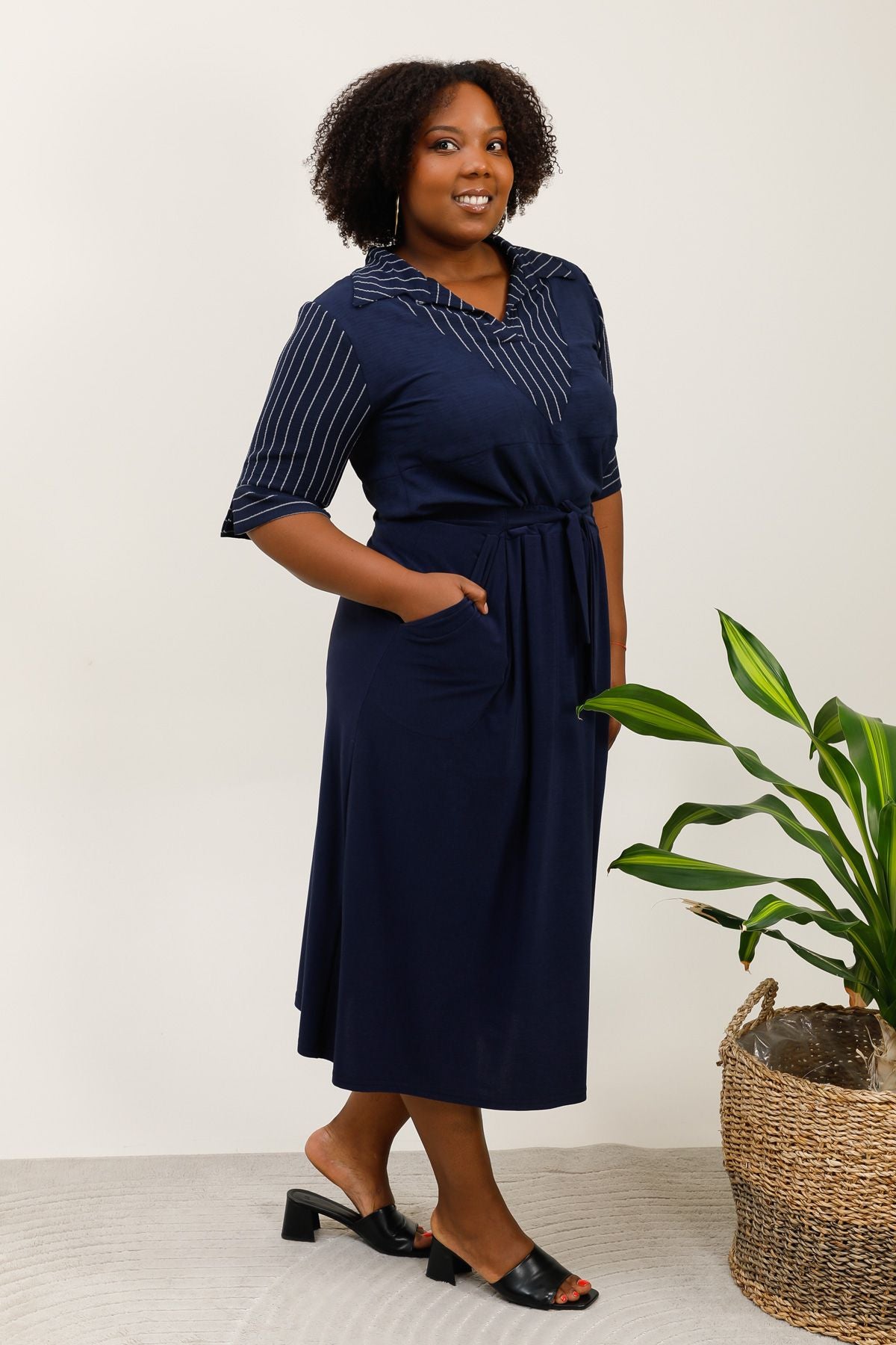 Jupe longue  stretch bleu marine