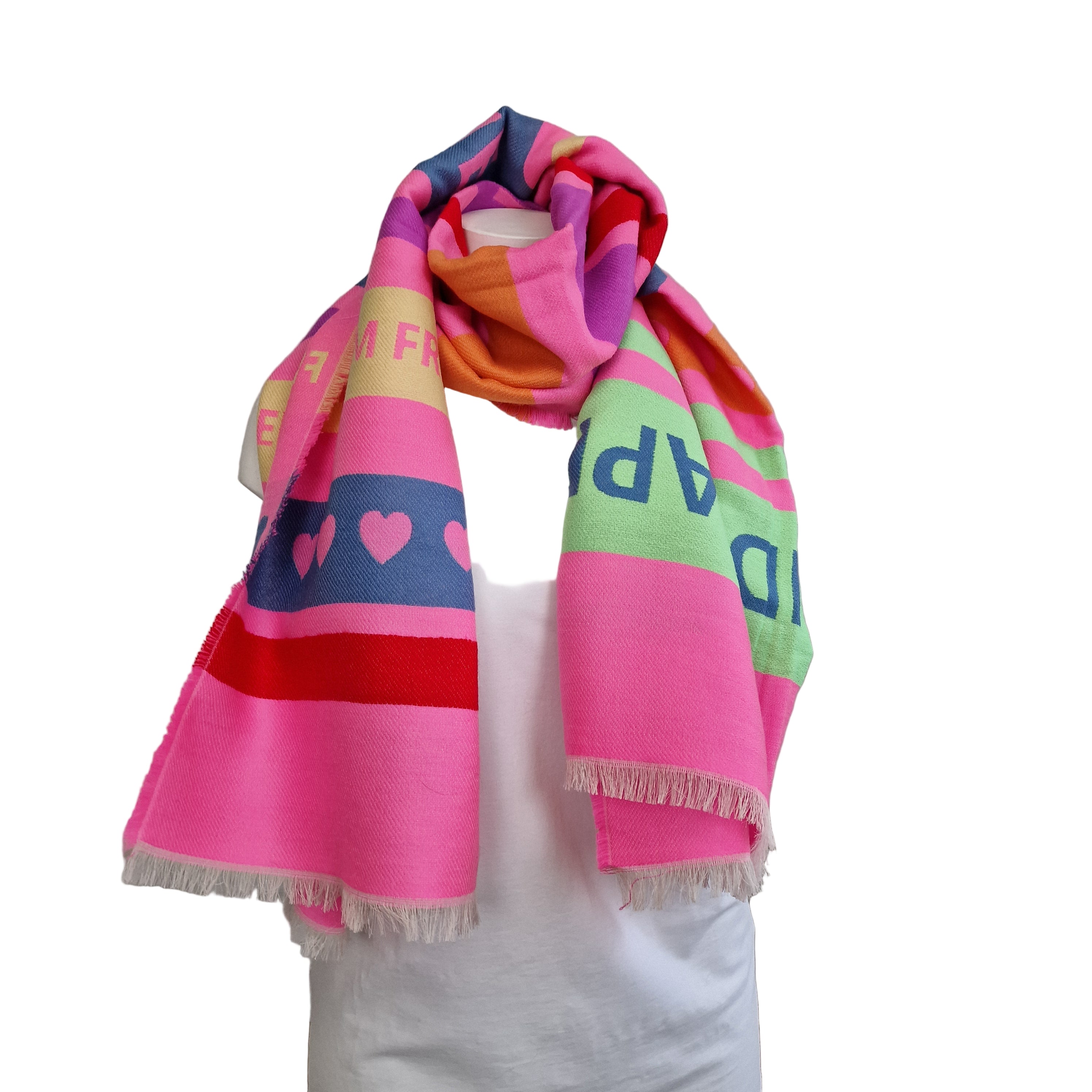 Écharpe colorée à franges Rayures LOVE et FREEDOM
