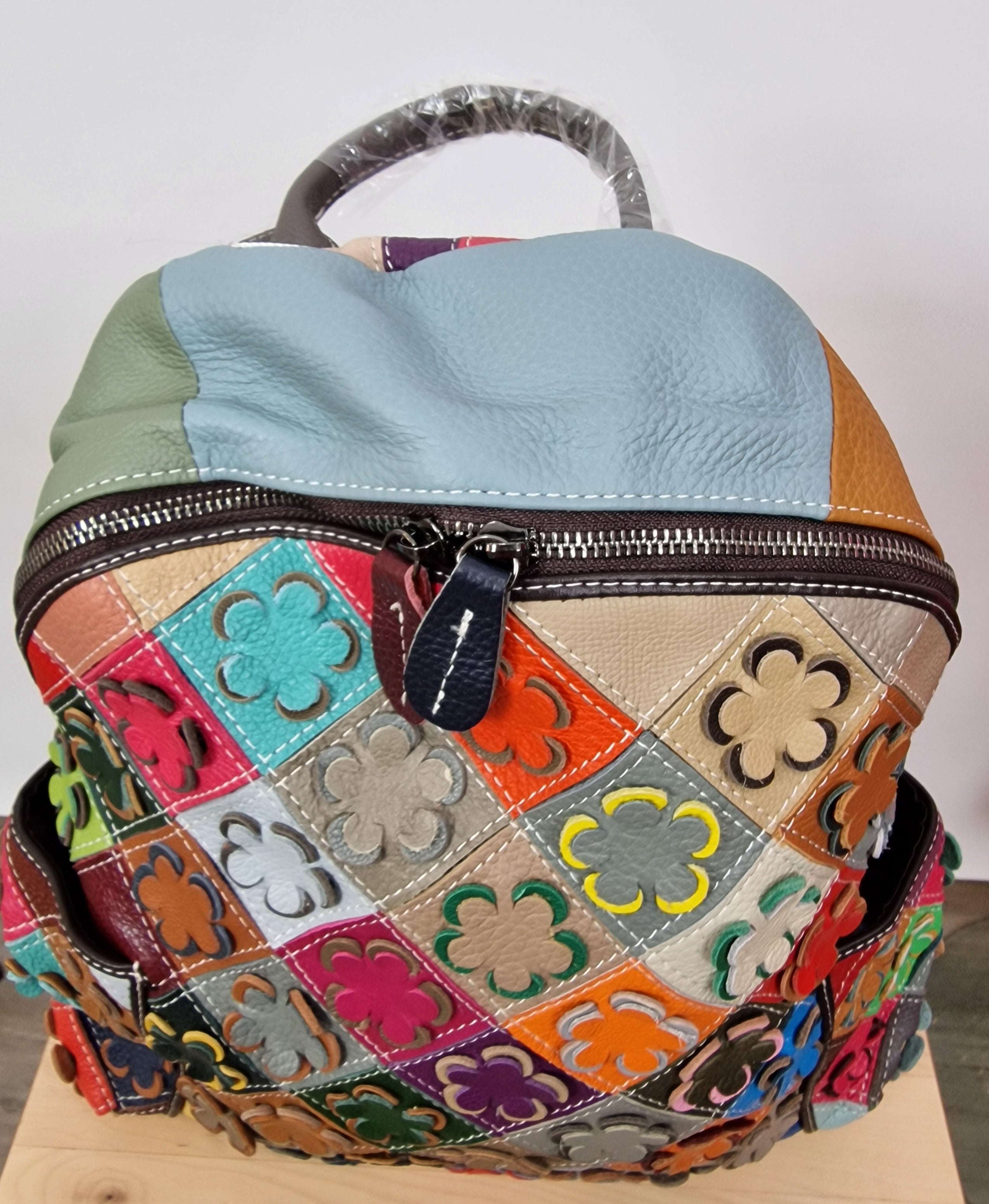 Sac à dos en cuir fleurs multicolores