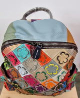 Sac à dos en cuir fleurs multicolores