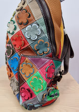 Sac à dos en cuir fleurs multicolores