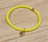 Bracelet élastiqué perles plates en polymère petites - Jaune Fluo