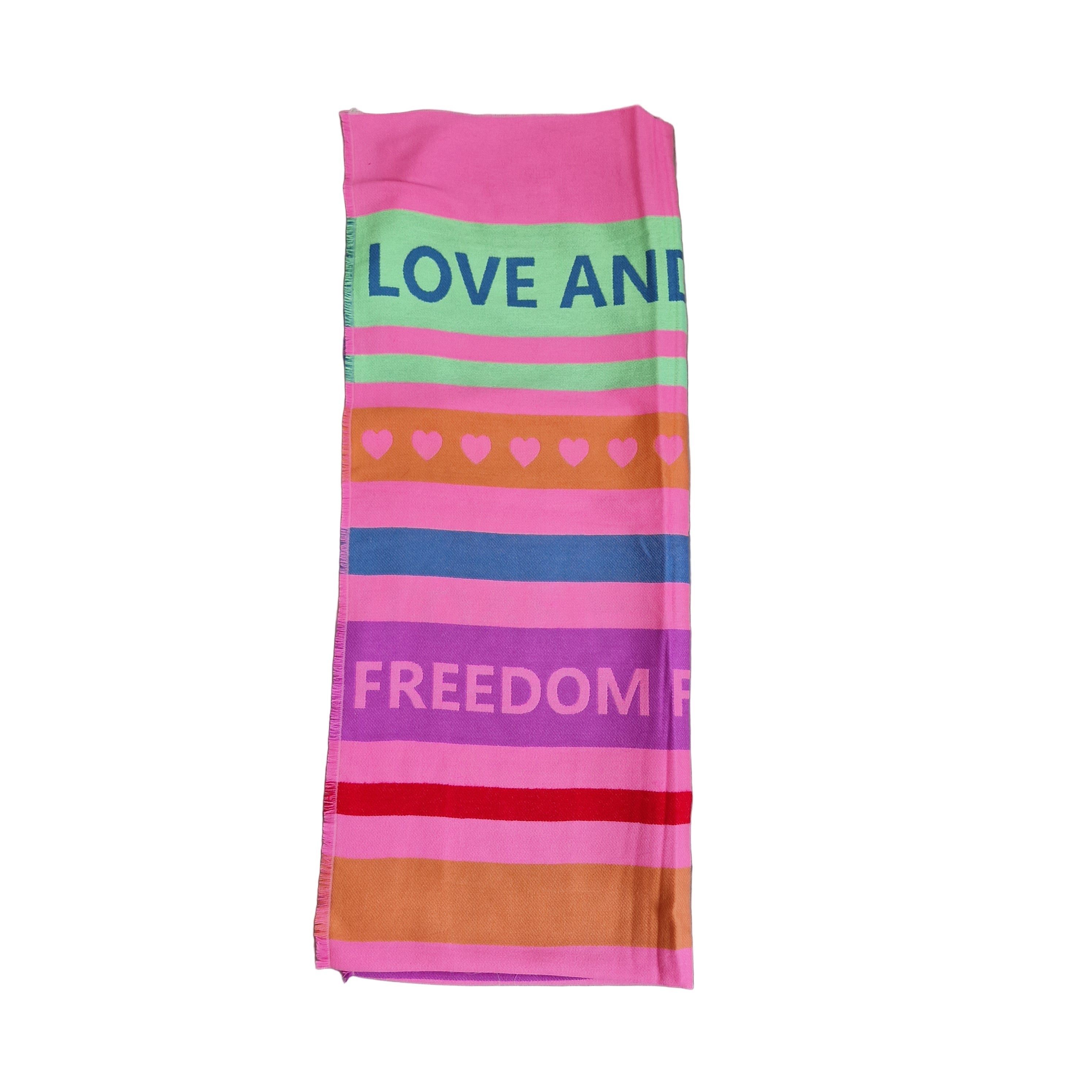 Écharpe colorée à franges Rayures LOVE et FREEDOM