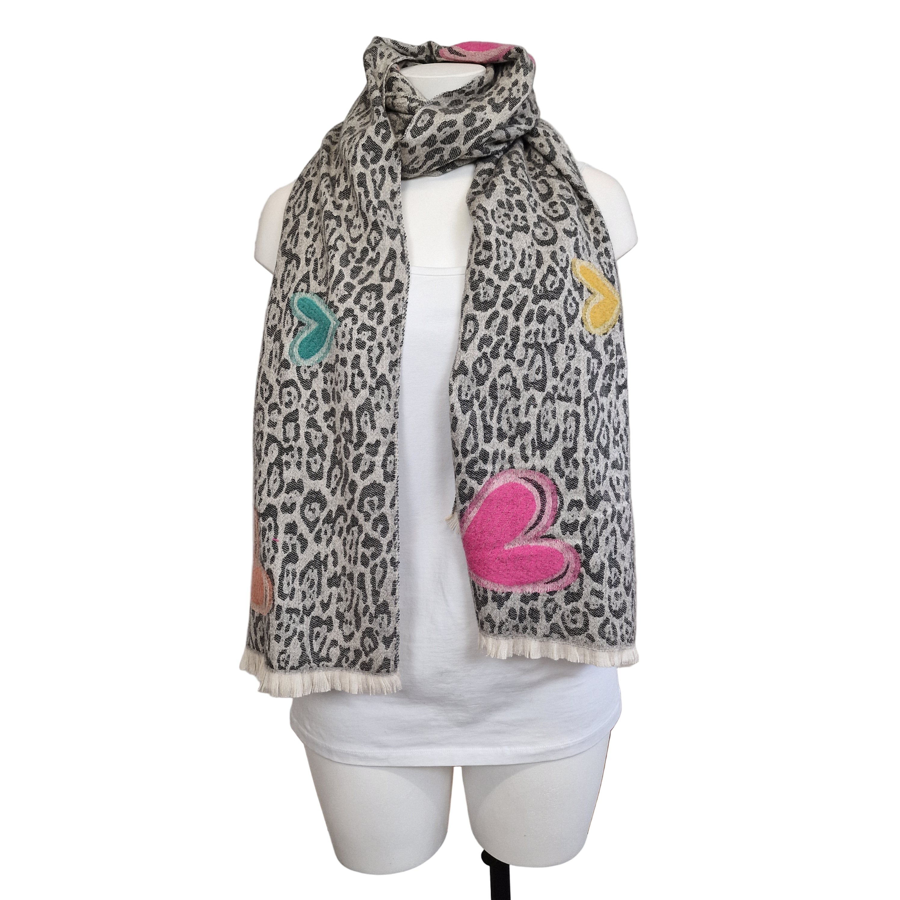 Écharpe colorée à franges léopard et coeur