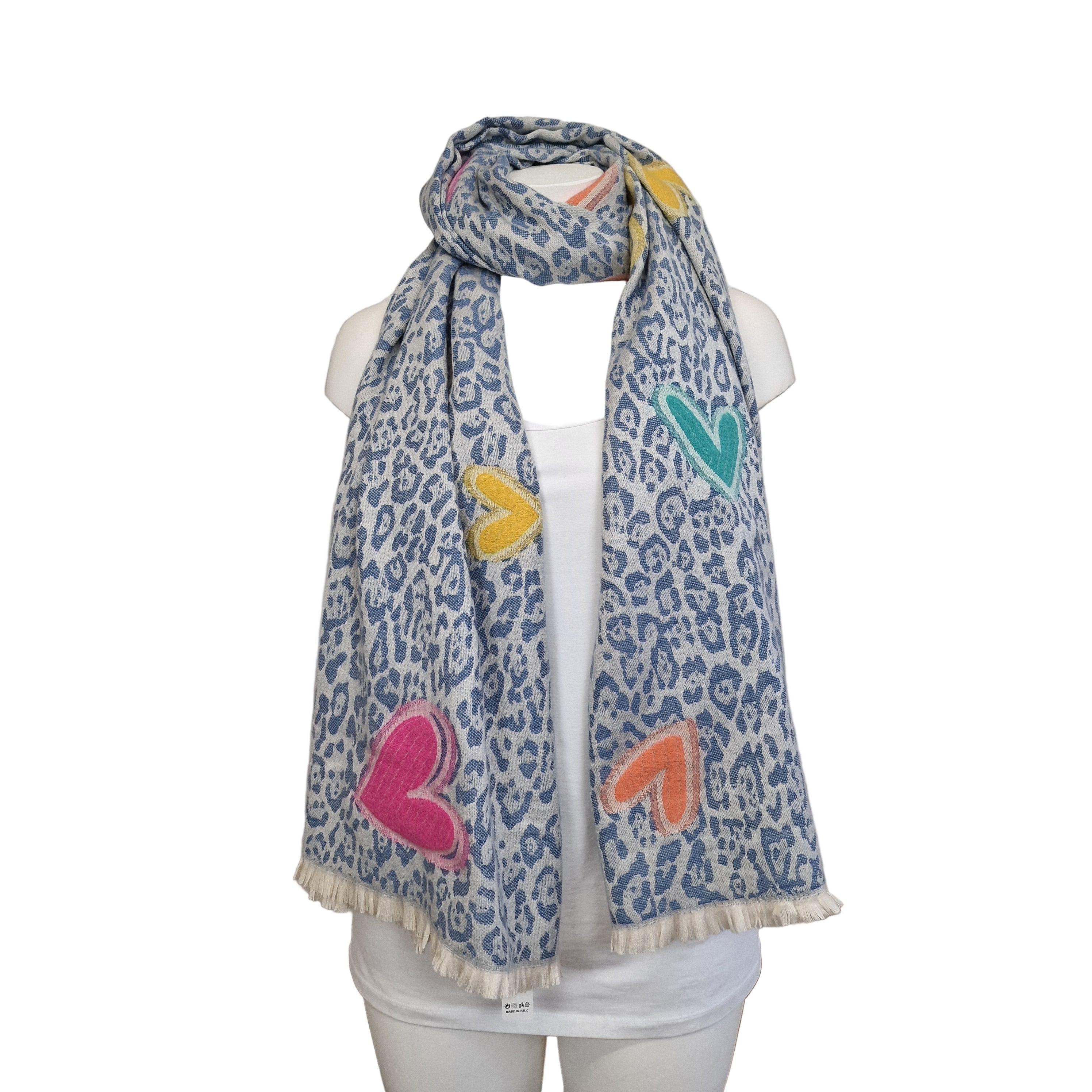Écharpe colorée à franges léopard et coeur
