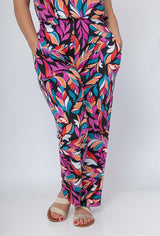 Pantalon fluide imprimé feuilles colorées