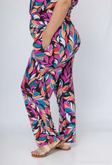 Pantalon fluide imprimé feuilles colorées