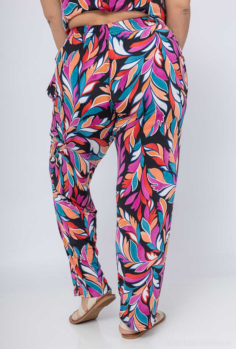 Pantalon fluide imprimé feuilles colorées