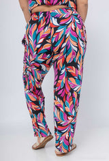 Pantalon fluide imprimé feuilles colorées