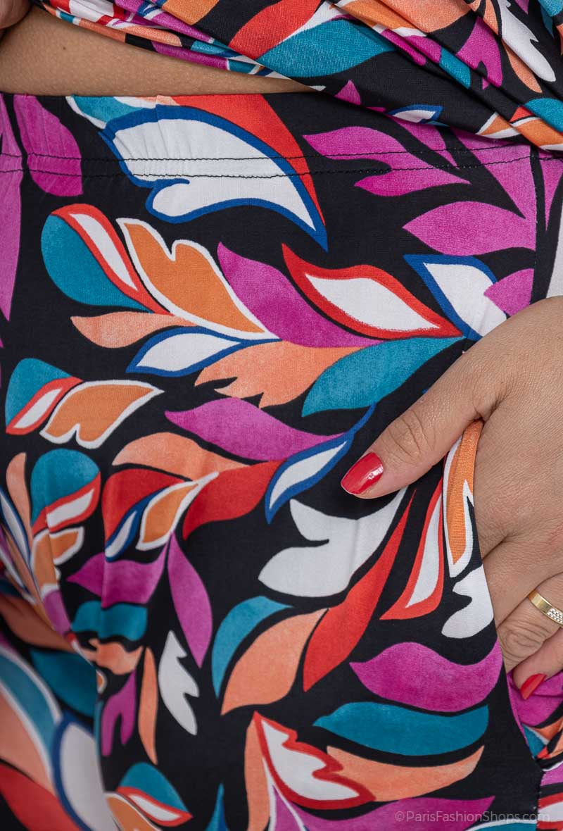 Pantalon fluide imprimé feuilles colorées