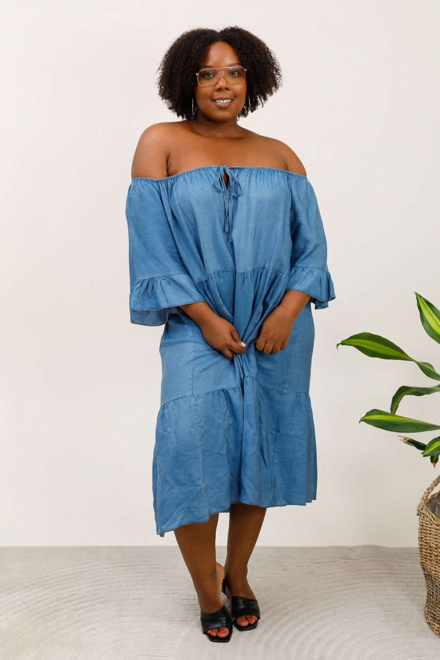 Robe en jean avec col élastique