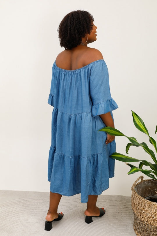 Robe en jean avec col élastique