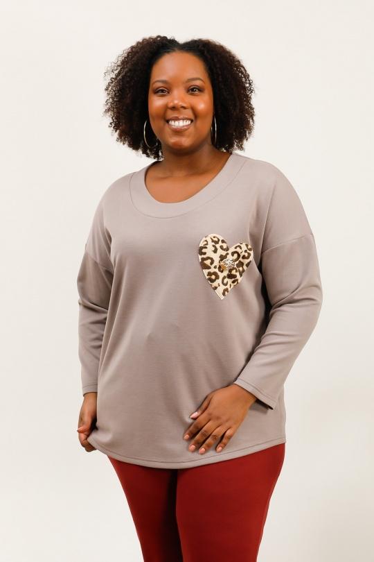 Sweat col rond coeur léopard