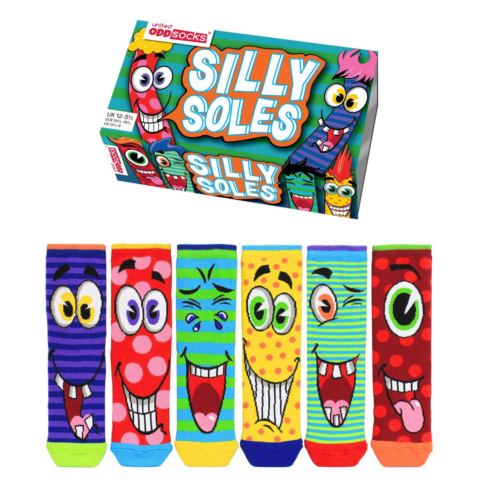 SILLY SOLES - Coffret cadeau de 6 chaussettes dépareillées - 30,5-38,5