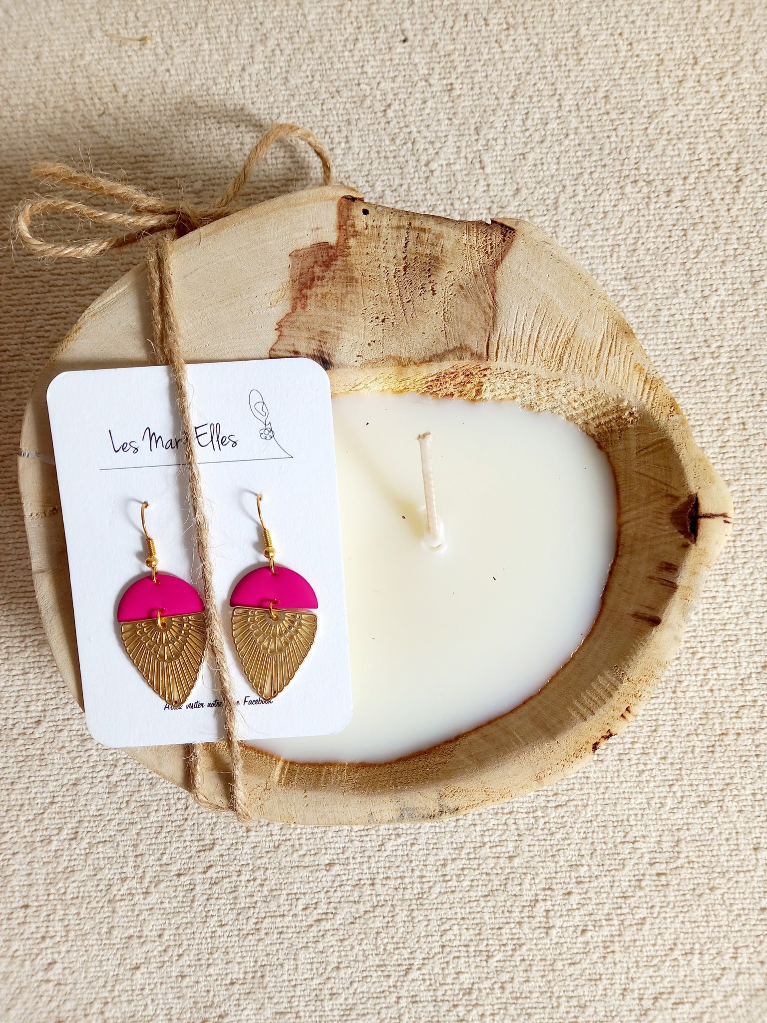 Bougie artisanale - Bougie bois Nymphéa + Boucles d'oreilles