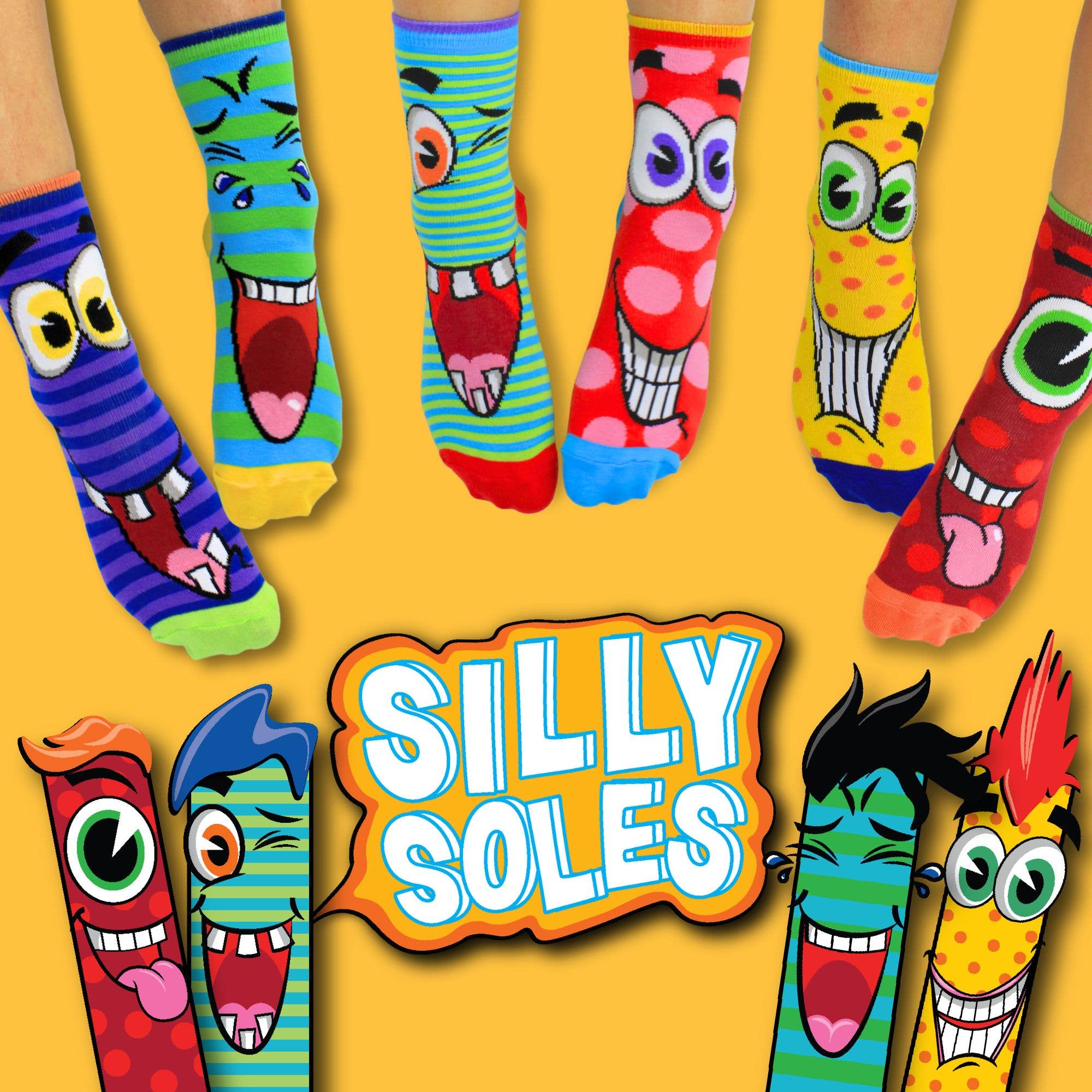 SILLY SOLES - Coffret cadeau de 6 chaussettes dépareillées - 30,5-38,5