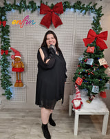 Robe de Fête - Voilage et brillants col/poignets