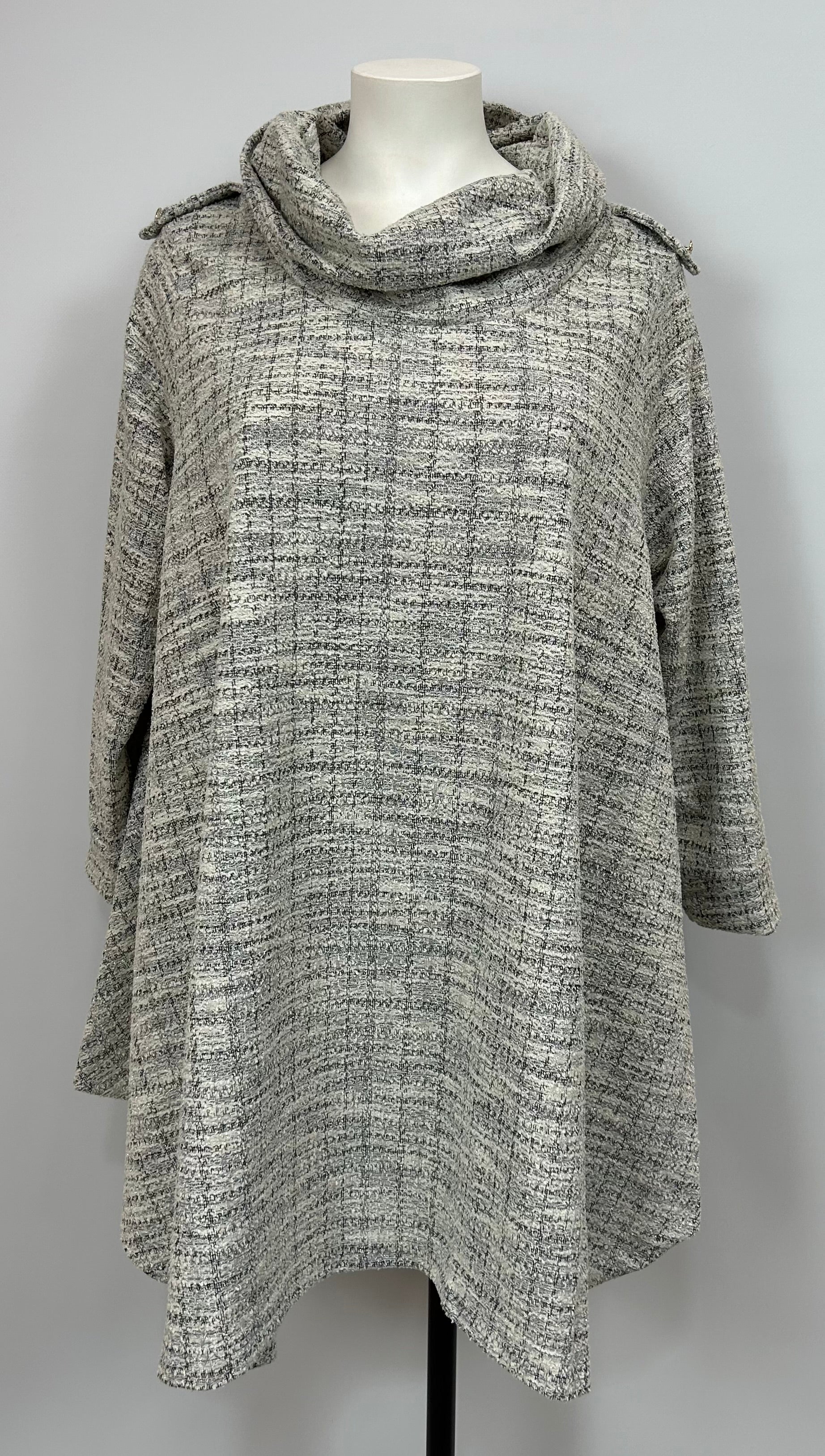 Pull KATY col boule - tweed gris