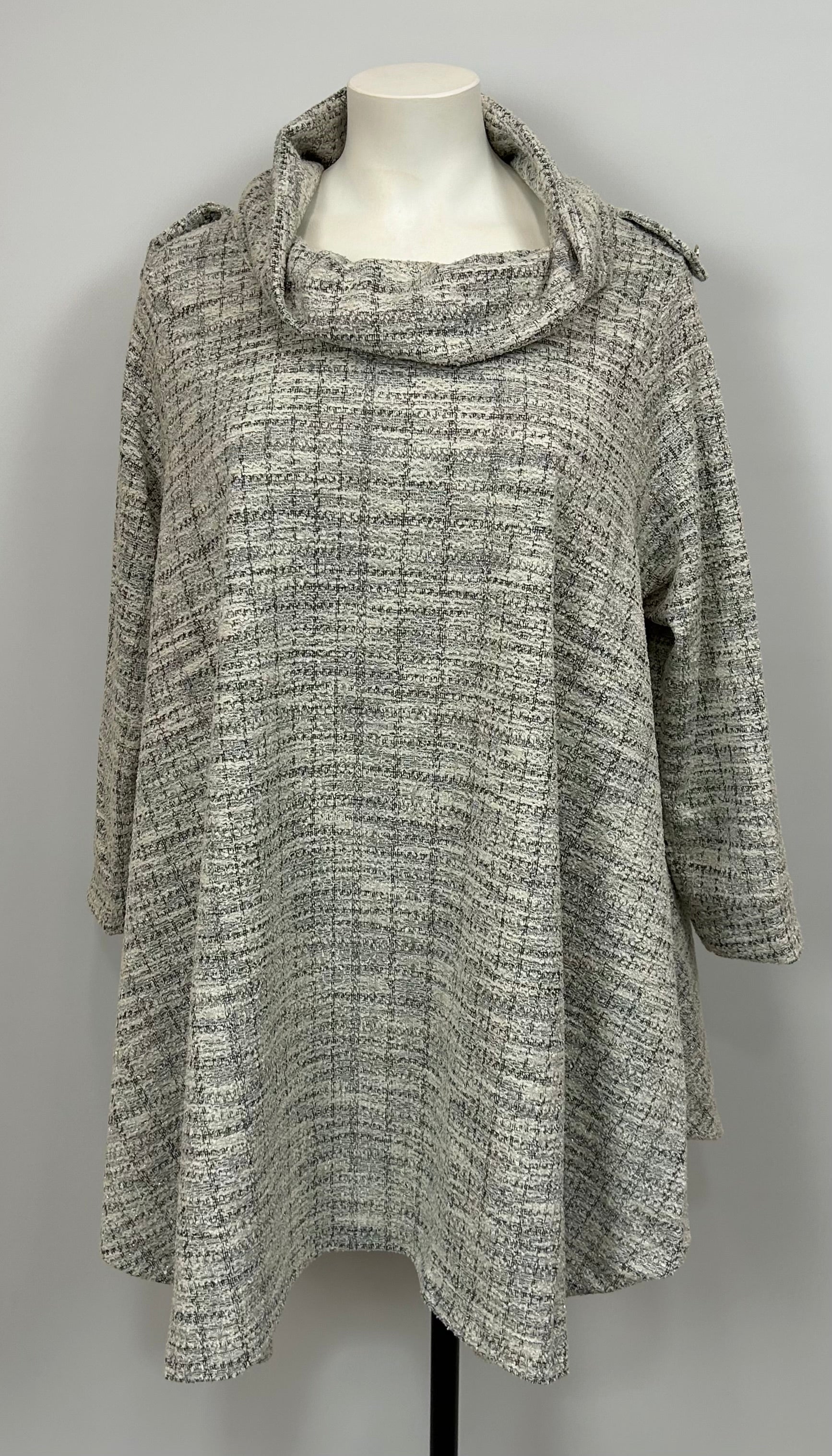 Pull KATY col boule - tweed gris