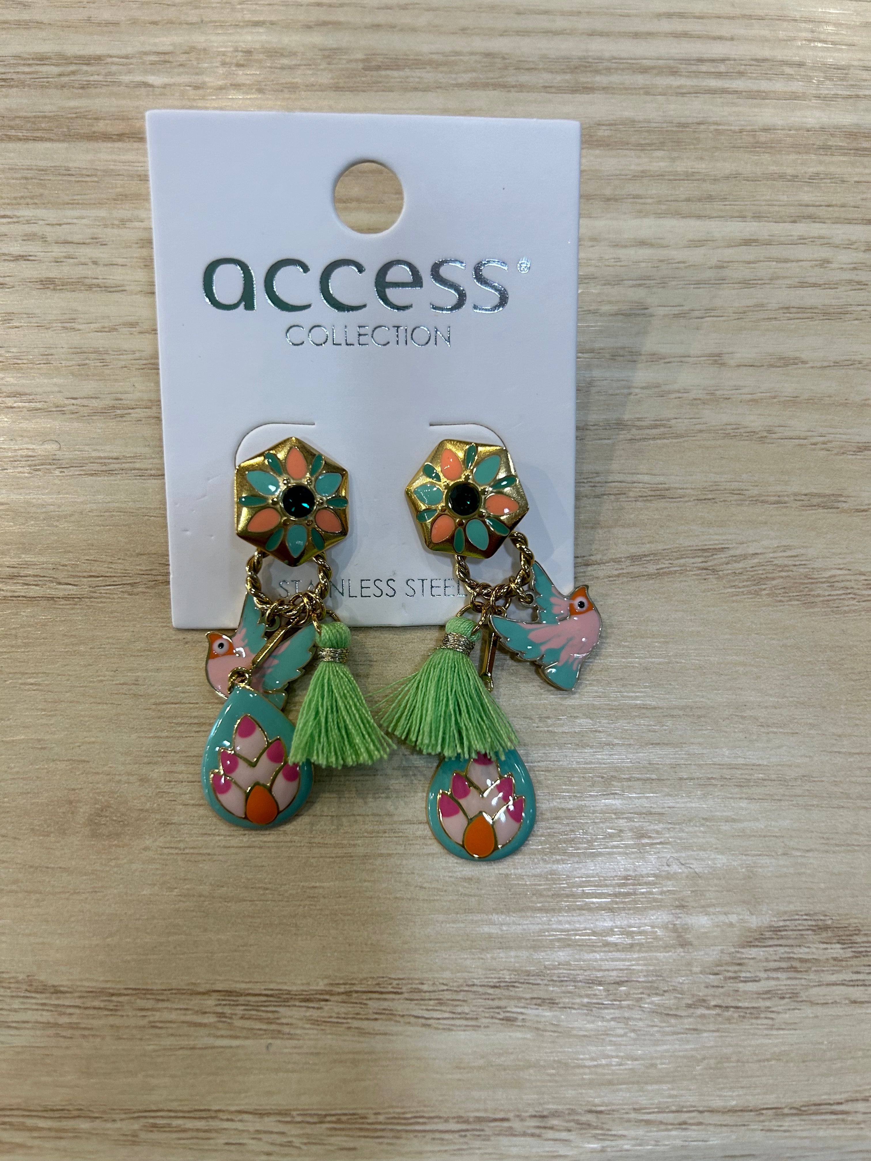 Boucles d'oreilles oiseau et pompon vert