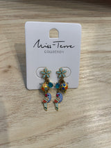 Boucles d'oreilles petite fleur et perroquet