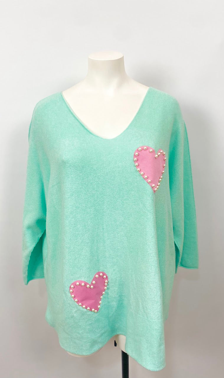 Pull léger cœurs perles