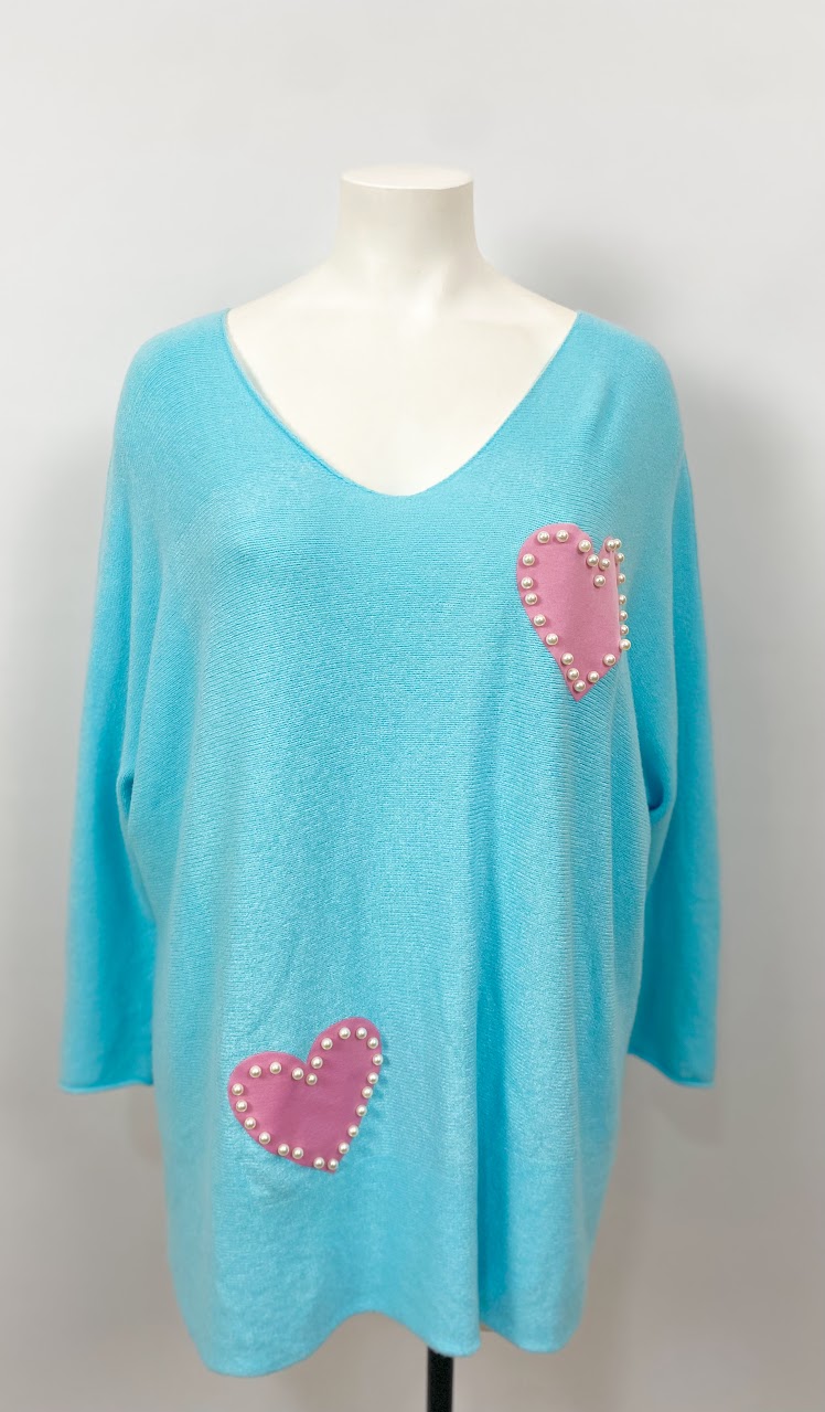 Pull léger cœurs perles