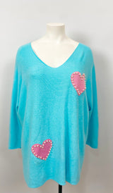 Pull léger cœurs perles