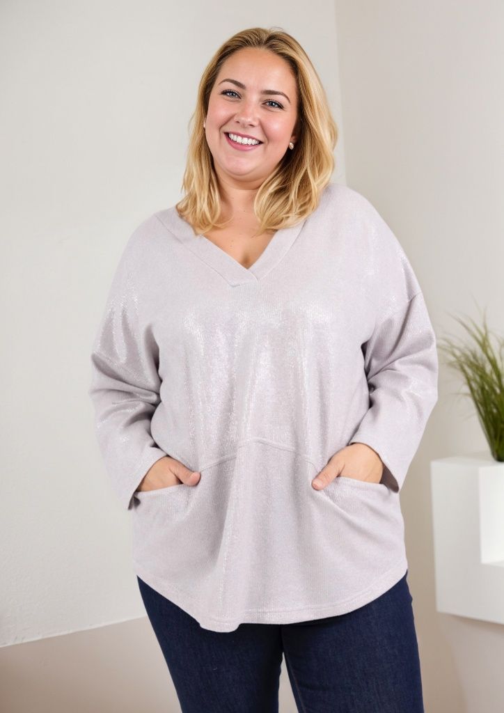 Pull en maille à Paillettes col en V avec poches