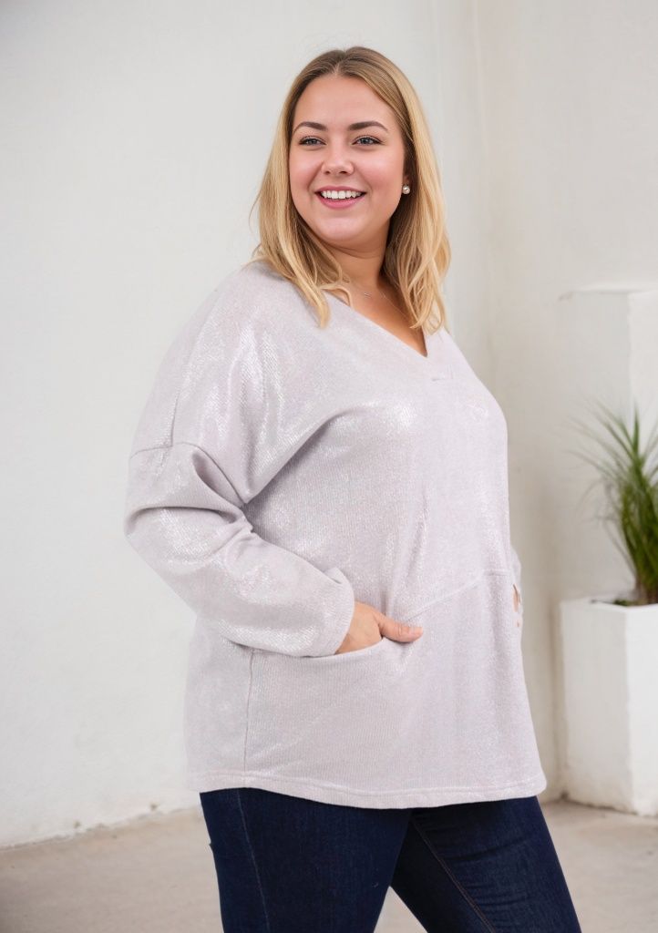 Pull en maille à Paillettes col en V avec poches