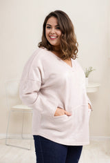 Pull en maille à Paillettes col en V avec poches