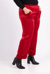 Pantalon stretch velours et paillettes avec poches