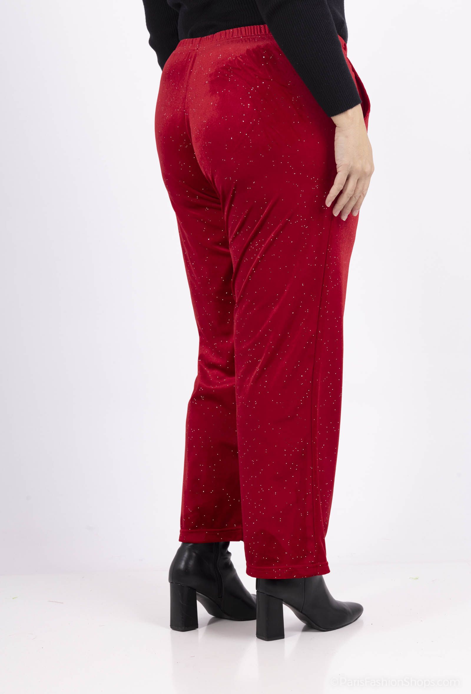 Pantalon stretch velours et paillettes avec poches