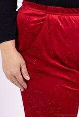 Pantalon stretch velours et paillettes avec poches