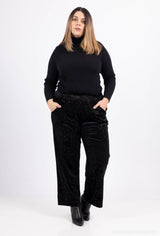 Pantalon stretch velours et paillettes avec poches