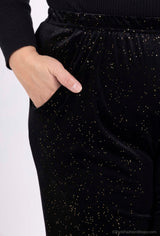 Pantalon stretch velours et paillettes avec poches