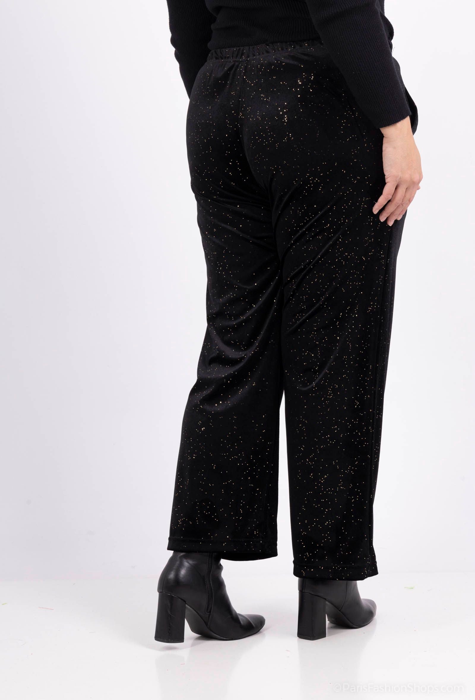 Pantalon stretch velours et paillettes avec poches