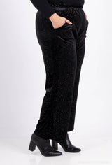 Pantalon stretch velours et paillettes avec poches
