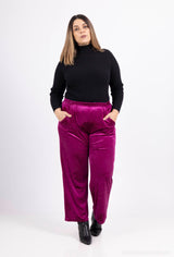 Pantalon stretch velours et paillettes avec poches