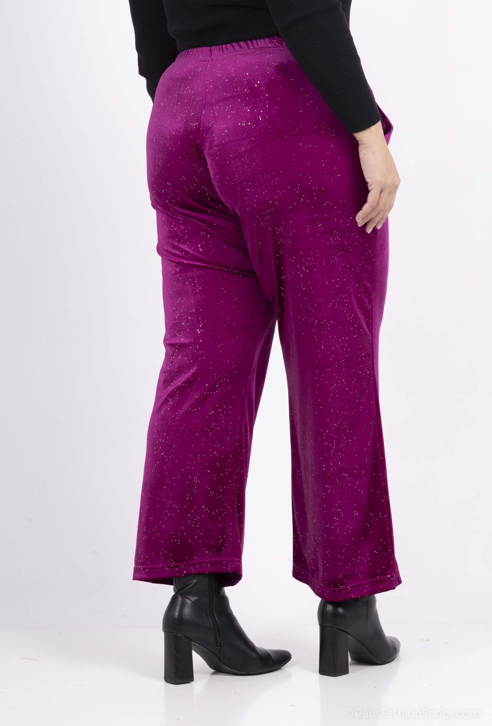Pantalon stretch velours et paillettes avec poches