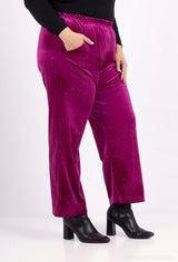 Pantalon stretch velours et paillettes avec poches