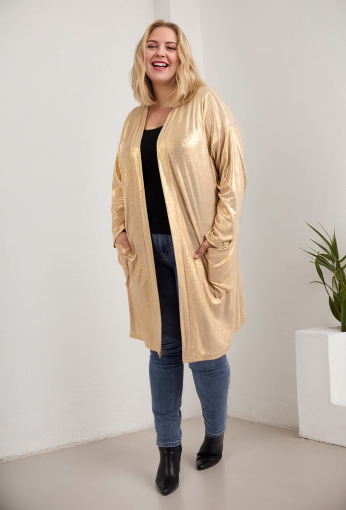 Gilet long brillant avec poche