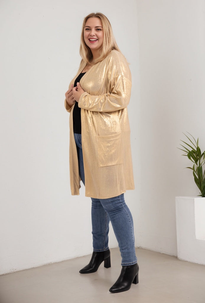 Gilet long brillant avec poche