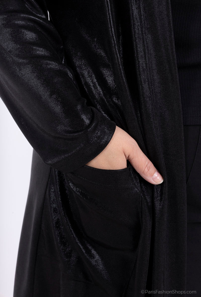 Gilet long brillant avec poche