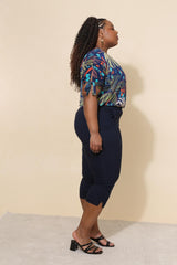 Pantacourt stretch avec poches - Bleu Marine