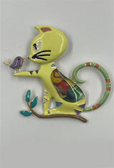 Broche épingle - Chat et oiseau