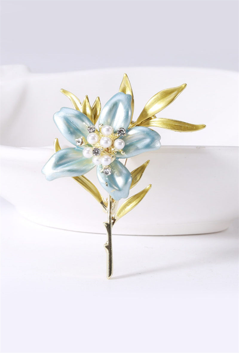 Broche épingle - Fleurs coeur de perles