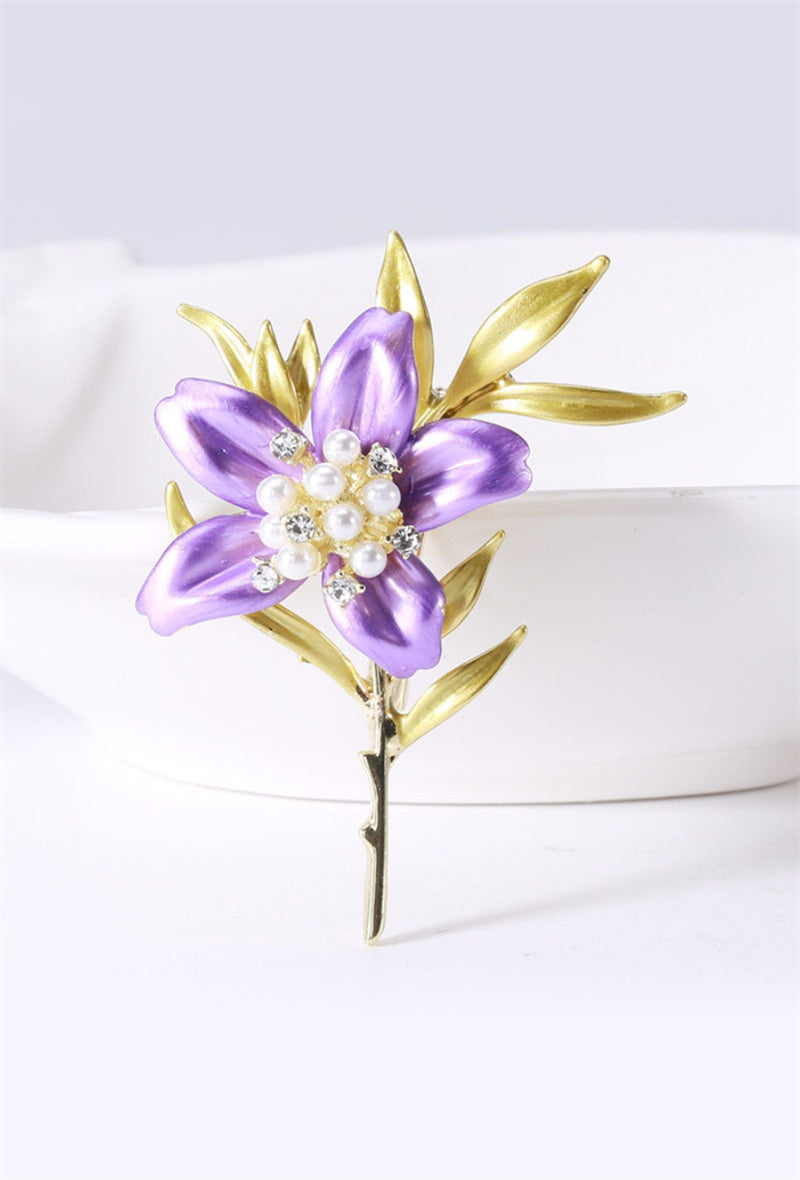 Broche épingle - Fleurs coeur de perles