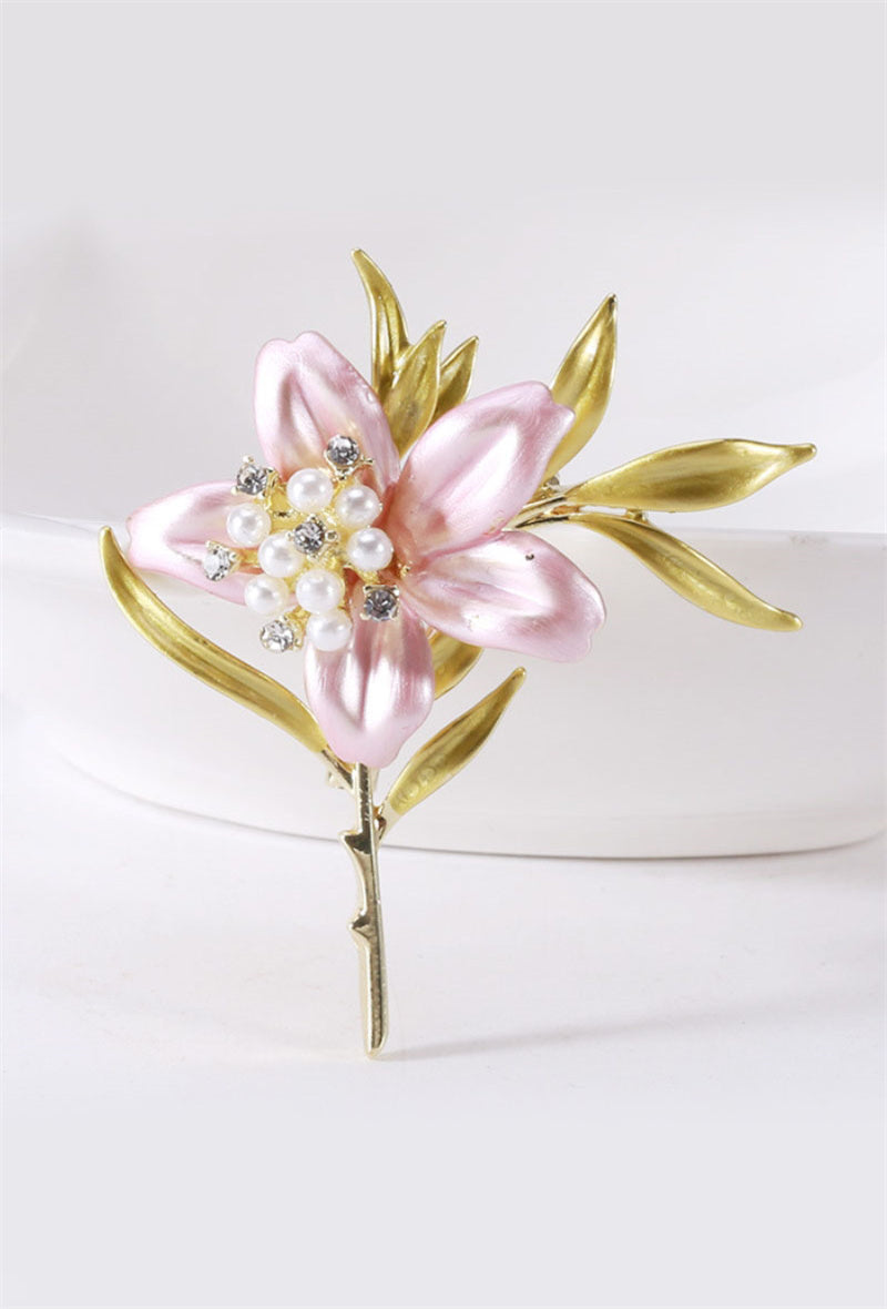 Broche épingle - Fleurs coeur de perles