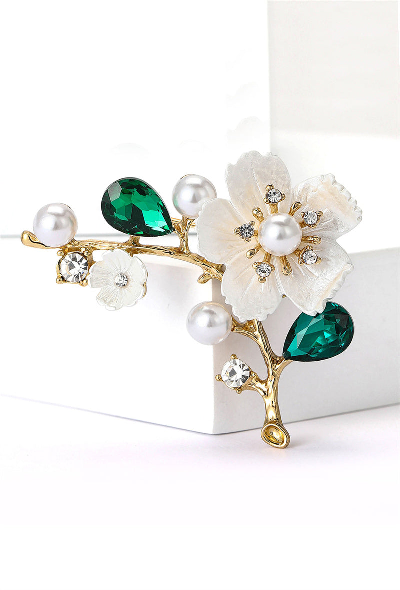 Broche épingle - Fleurs et perles blanches et colorées